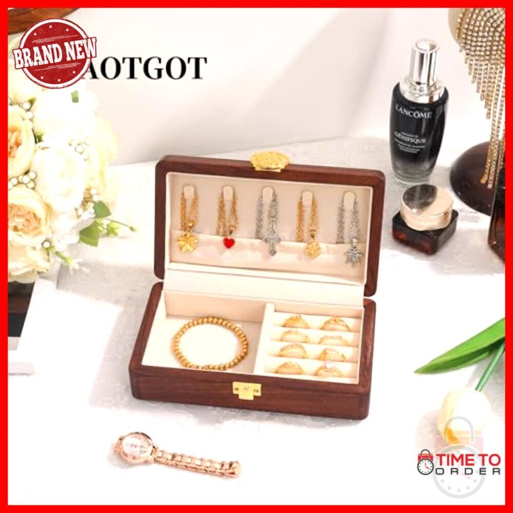 Wooden Travel Jewelry Box With Lock Velvet Lined Organizer For Rings Earrings - Picture 5 of 7
